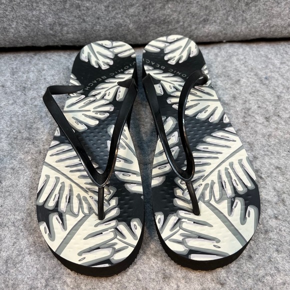 Vionic Beach Platform Flip Flops Comfort Thong Sandals Black Floral Womens 10 - Picture 3 of 8